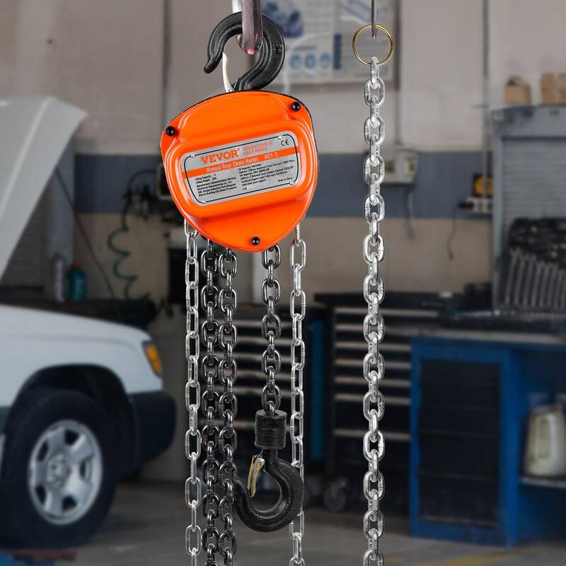 VEVOR Manual Chain Hoist 1-Ton 2200 lbs. Capacity Hand Chain Hoist 10 ft. with Double-Pawl Brake for Garage, Factory, Dock - SJXSLHL1T10FTHEG5V0