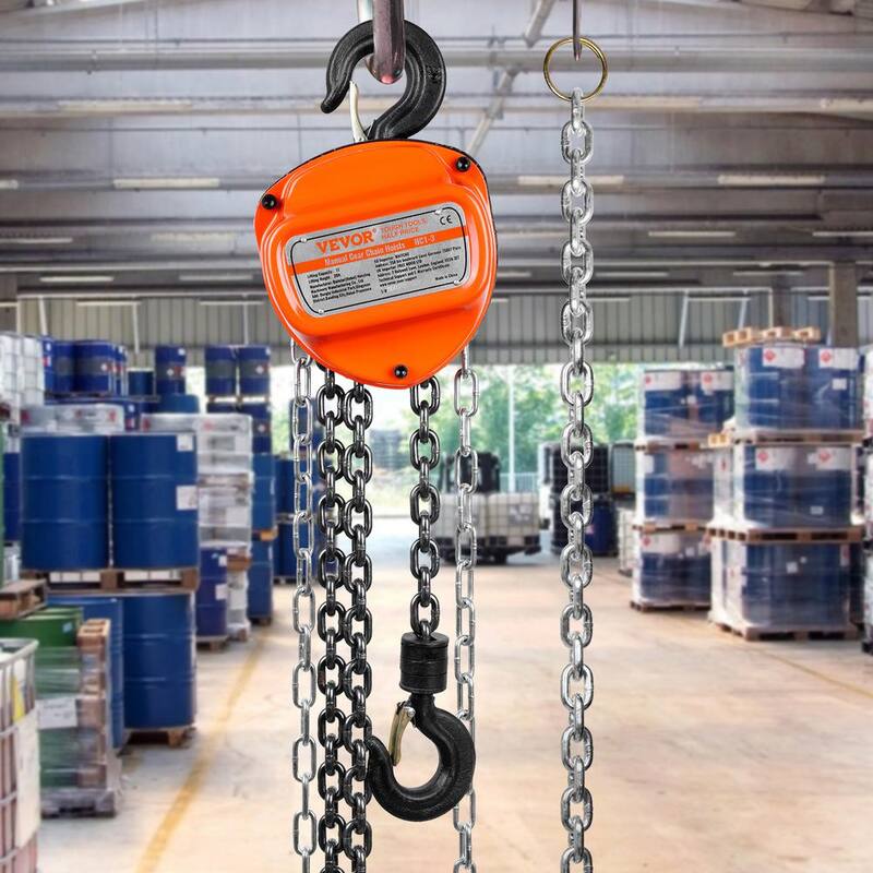 VEVOR Manual Chain Hoist 1-Ton 2200 lbs. Capacity Hand Chain Hoist 10 ft. with Double-Pawl Brake for Garage, Factory, Dock - SJXSLHL1T10FTHEG5V0