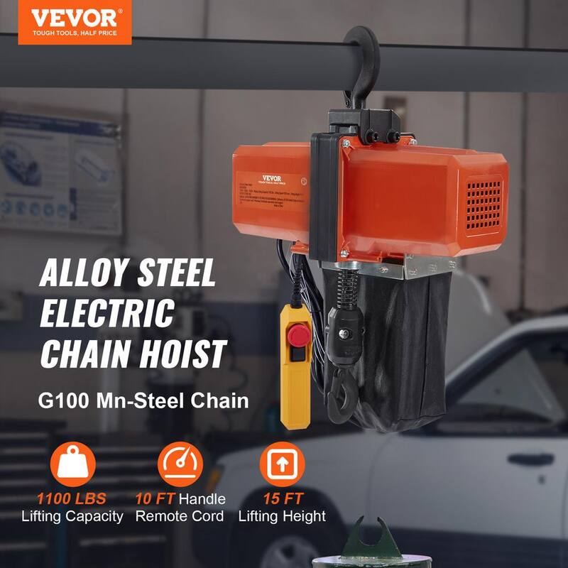 VEVOR Electric Chain Hoist 1100 lbs. Single Phase Overhead Crane 15 ft. Lifting Height 10 ft./min Speed for Garage, Shop - DDHLHLDXDDLCSN1NYV5