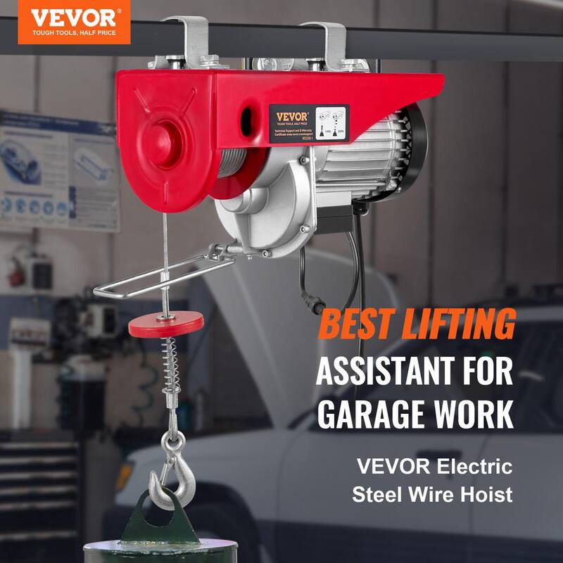VEVOR 2200 lbs. Electric Chain Hoist 1600W 110V Electric Steel Wire Winch with Wireless Remote Control for Garage, Warehouse - DD2200LBS52FTOT3RV1