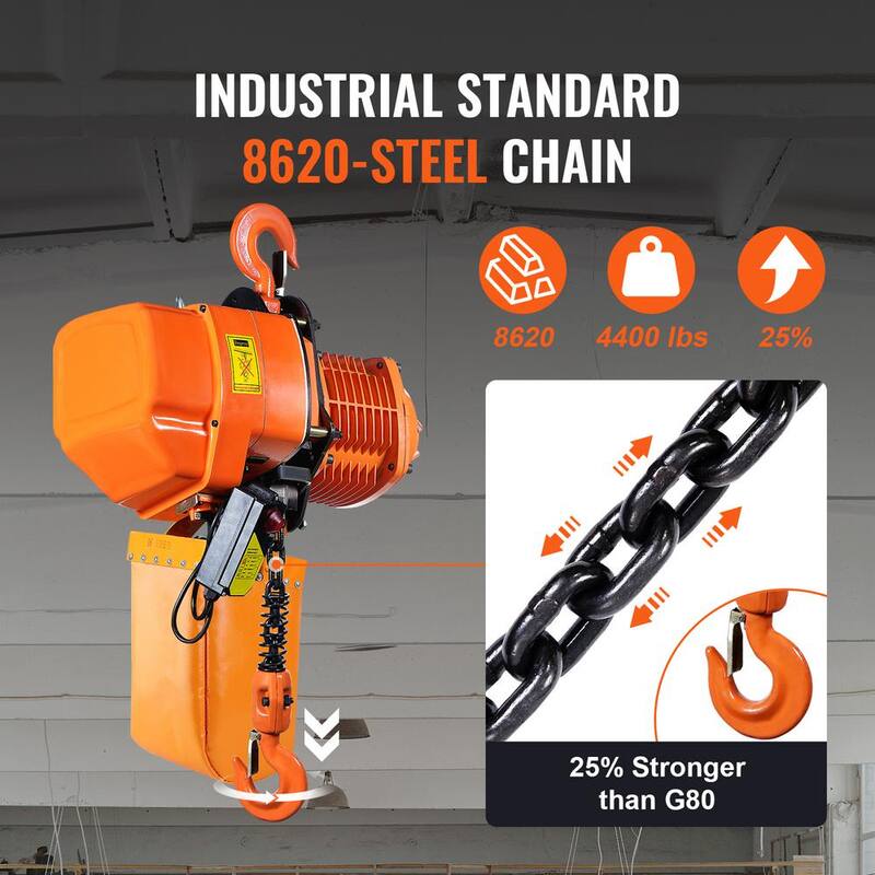 VEVOR Electric Chain Hoist 4400 lbs. 20 ft. Lifting Height 3 Phase Overhead Crane with Wireless Remote Control (2-Ton, 220 V) - DDHLHLSXDDLCS5G71V5