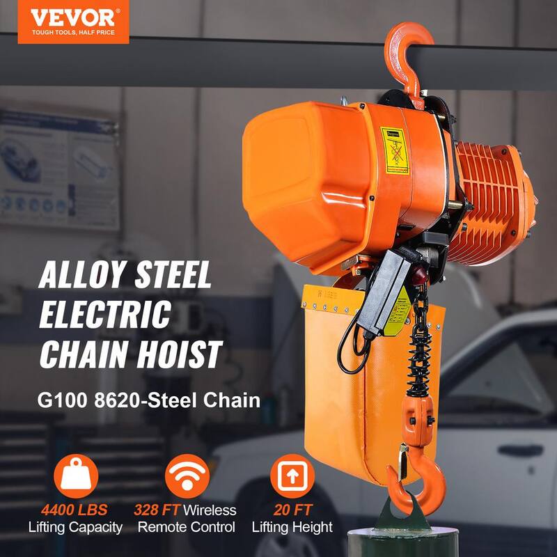 VEVOR Electric Chain Hoist 4400 lbs. 20 ft. Lifting Height 3 Phase Overhead Crane with Wireless Remote Control (2-Ton, 220 V) - DDHLHLSXDDLCS5G71V5