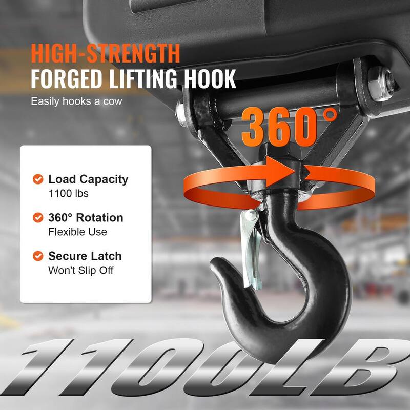 VEVOR 3-in. -1 Electric Hoist Winch, 1,100 lbs. 1,500W Portable Power Winch Crane, 110V/120V 22.9 ft. Lifting Height - BXSDDHL1100BE27PCV1-802