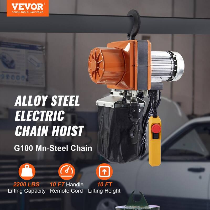 VEVOR Electric Chain Hoist 2,200 lbs. Single Phase Overhead Crane 10 ft. Lifting Height and 10 ft. Wired Remote Control(1-Ton) - DDHLHLDXDDLCSBBYAV5