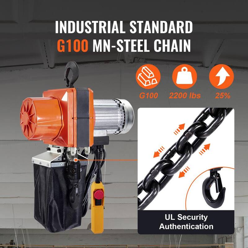 VEVOR Electric Chain Hoist 2,200 lbs. Single Phase Overhead Crane 10 ft. Lifting Height and 10 ft. Wired Remote Control(1-Ton) - DDHLHLDXDDLCSBBYAV5