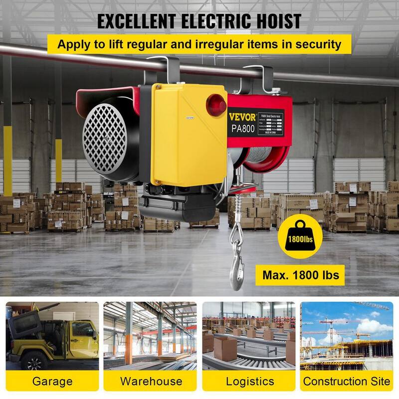 VEVOR Electric Hoist 1800 lbs. Steel Electric Winch Lift 110-Volt With Wireless Remote Control For Lifting in Factories - DDHLWXYK1800B0001V1