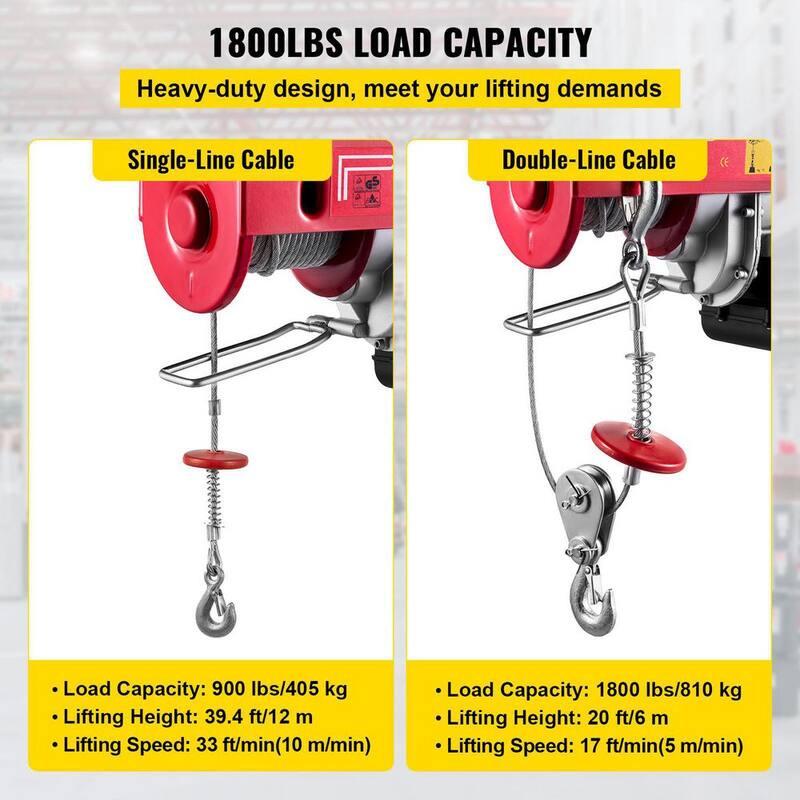 VEVOR Electric Hoist 1800 lbs. Steel Electric Winch Lift 110-Volt With Wireless Remote Control For Lifting in Factories - DDHLWXYK1800B0001V1