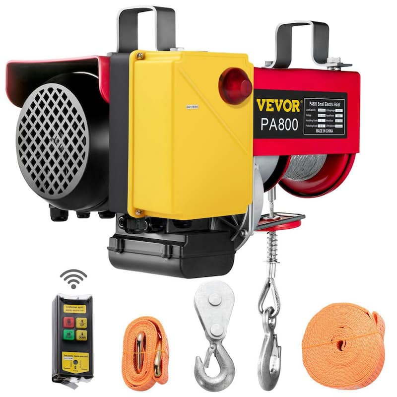 VEVOR Electric Hoist 1800 lbs. Steel Electric Winch Lift 110-Volt With Wireless Remote Control For Lifting in Factories - DDHLWXYK1800B0001V1