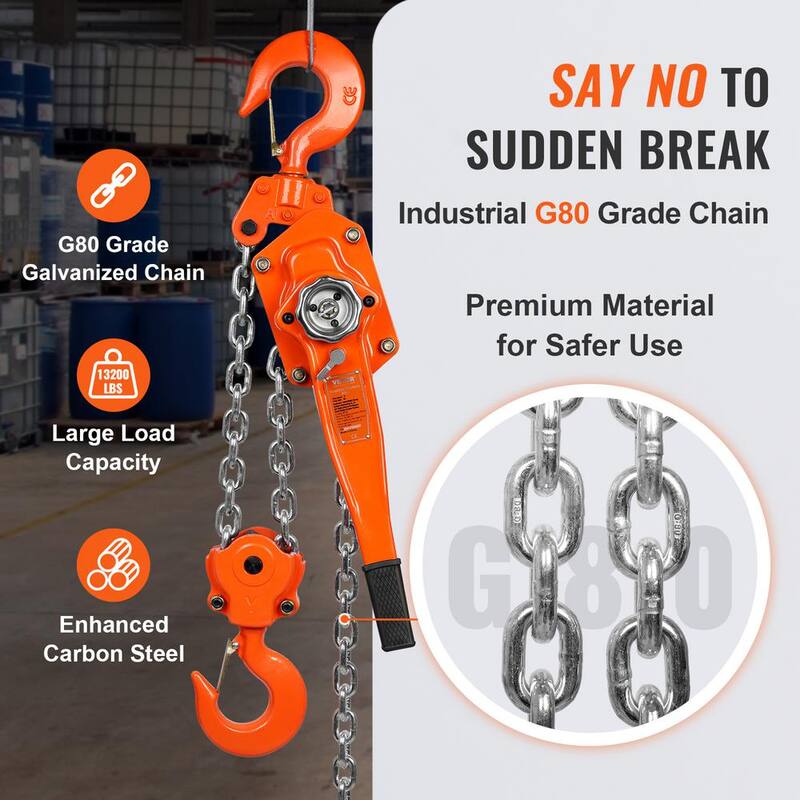 VEVOR 6-Ton Manual Lever Chain Hoist 13,200 lbs. Capacity Lever Hoist 20 FT Come Along G80 Galvanized Carbon Steel for Garage - CGSBHLH6T20FTG596V0