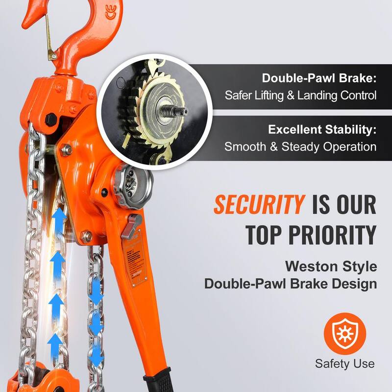 VEVOR 6-Ton Manual Lever Chain Hoist 13,200 lbs. Capacity Lever Hoist 20 FT Come Along G80 Galvanized Carbon Steel for Garage - CGSBHLH6T20FTG596V0