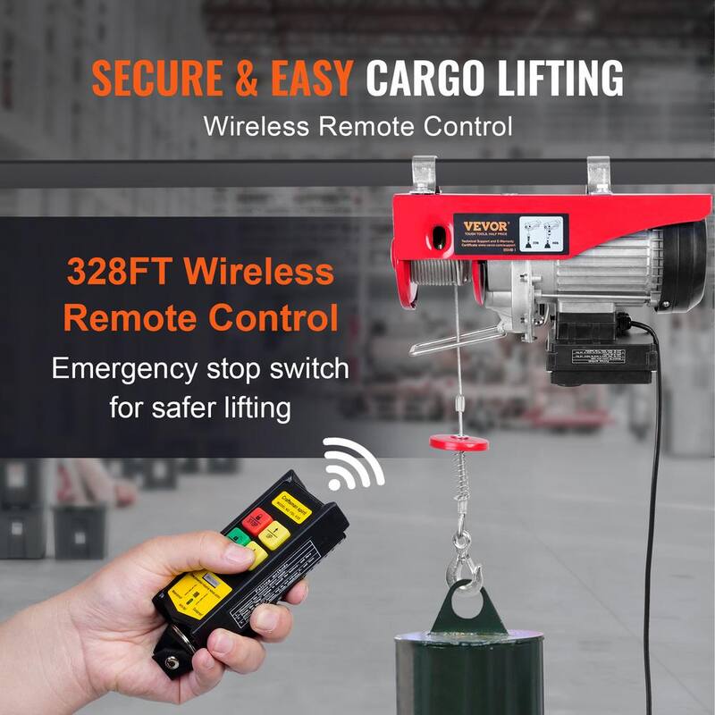 VEVOR 440 lbs. Electric Chain Hoist with Wireless Remote Control 480W 110V Electric Cable Hoist with 40 ft. Lifting Height - DDG440LBS52FTRRNJV1
