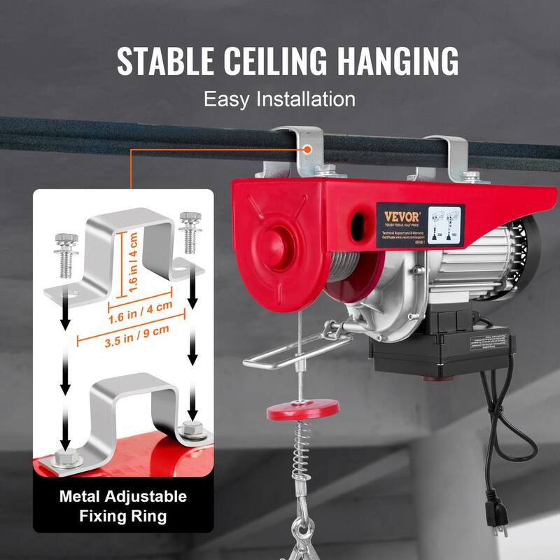VEVOR 440 lbs. Electric Chain Hoist with Wireless Remote Control 480W 110V Electric Cable Hoist with 40 ft. Lifting Height - DDG440LBS52FTRRNJV1