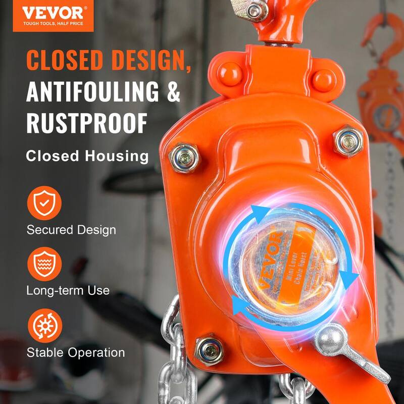 VEVOR 1/4 Ton Manual Lever Chain Hoist 10 ft. Long Chain Hoist with 360° Rotation Hook for Garage, Factory, Dock - MNSBHL14T10FTNX4BV0