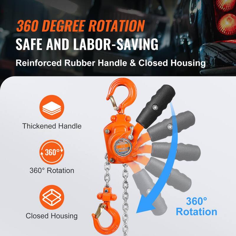 VEVOR 1/4 Ton Manual Lever Chain Hoist 10 ft. Long Chain Hoist with 360° Rotation Hook for Garage, Factory, Dock - MNSBHL14T10FTNX4BV0