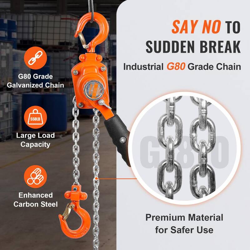 VEVOR 1/4 Ton Manual Lever Chain Hoist 10 ft. Long Chain Hoist with 360° Rotation Hook for Garage, Factory, Dock - MNSBHL14T10FTNX4BV0