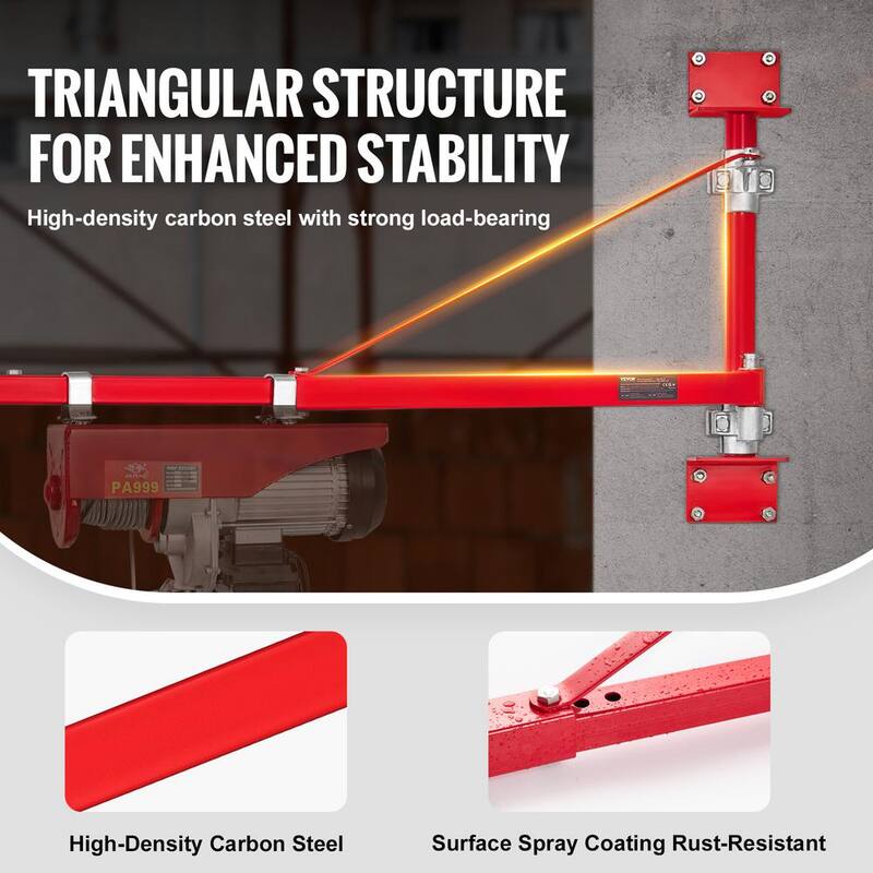 VEVOR Electric Hoist Support Arm 1320 lbs. Max Load Capacity 180° Swivel Scaffold Winch Hoist Arm with Pole for Workshop - HLZJTZ200100C8VC9V0