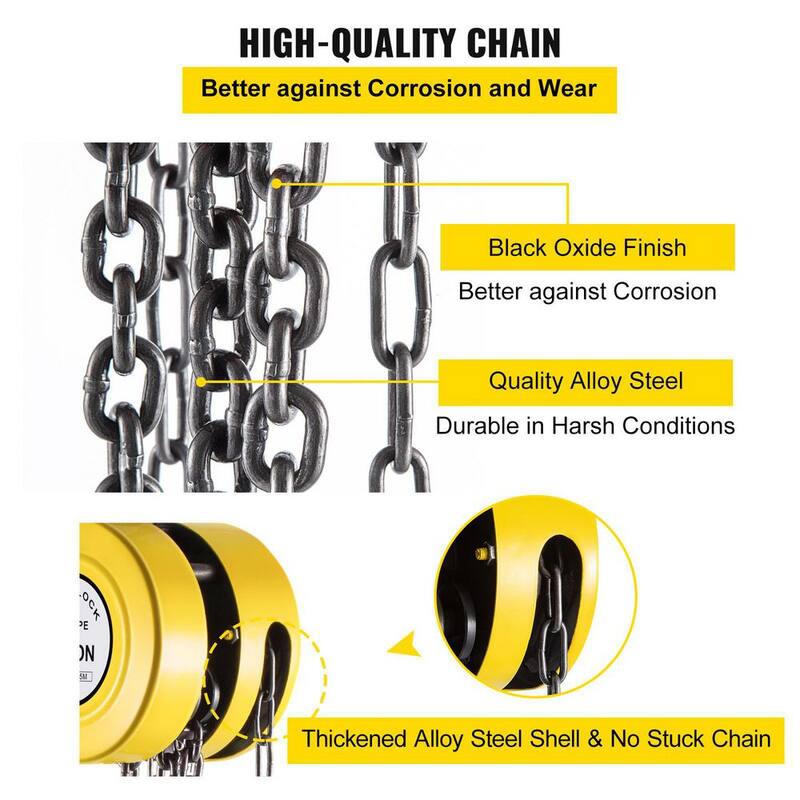 VEVOR 1-Ton Hand Chain Hoist 15 ft. Lift Manual Chain Hoist w/Industrial-Grade Steel Construction for Lifting Goods, Yellow - SLHLHSY1T4.5MNF13V0