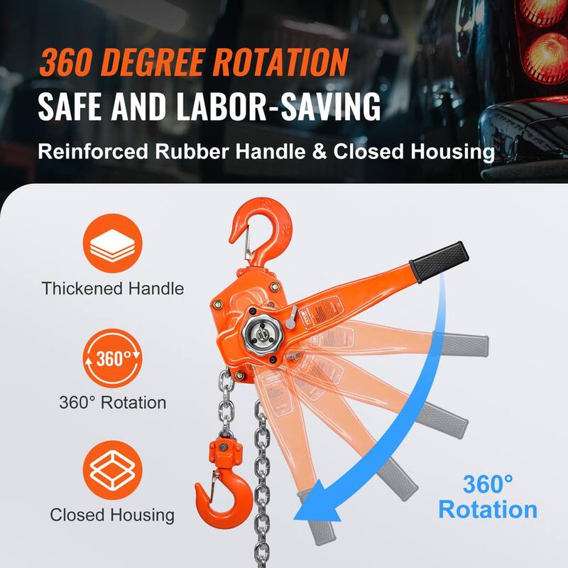 VEVOR Manual Lever Chain Hoist, 3 Ton 6600 lbs. Capacity 20 FT. Come Along, G80 Galvanized Carbon Steel with Double-Pawl Brake - CGSBHLH3T20FT1N2RV0-730