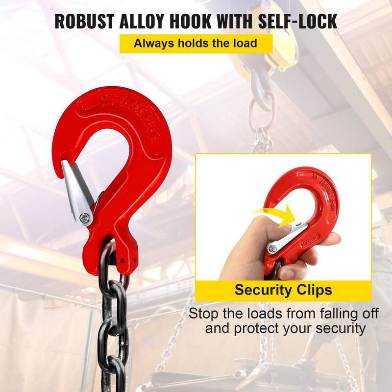 VEVOR 5 ft. Hoist Chain Sling 5/16 in. Engine Lift Chain G80 Alloy Steel 3-Ton with 4 Leg Grab Hooks and Adjuster - 1.5MSGLT000000001V0