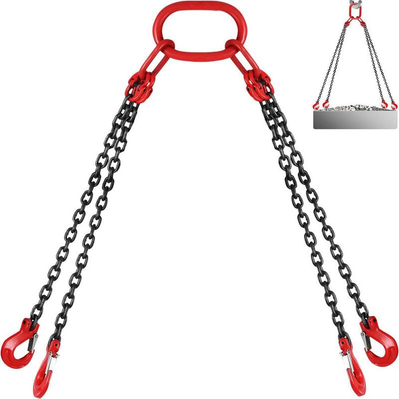 VEVOR 5 ft. Hoist Chain Sling 5/16 in. Engine Lift Chain G80 Alloy Steel 3-Ton with 4 Leg Grab Hooks and Adjuster - 1.5MSGLT000000001V0