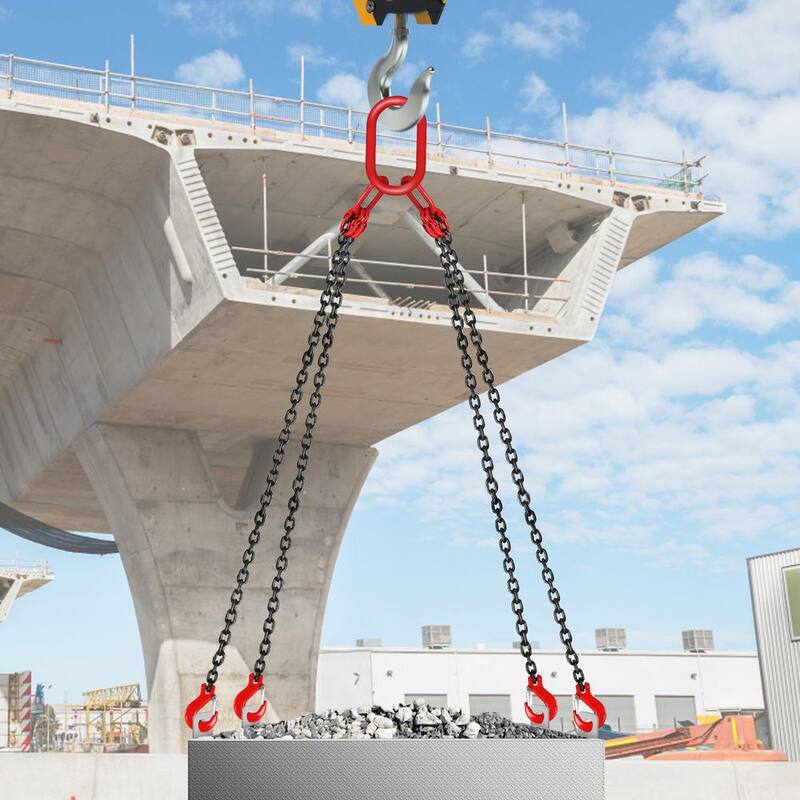 VEVOR 5 ft. Hoist Chain Sling 5/16 in. Engine Lift Chain G80 Alloy Steel 3-Ton with 4 Leg Grab Hooks and Adjuster - 1.5MSGLT000000001V0