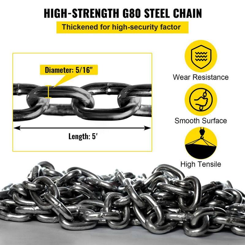 VEVOR 5 ft. Hoist Chain Sling 5/16 in. Engine Lift Chain G80 Alloy Steel 3-Ton with 4 Leg Grab Hooks and Adjuster - 1.5MSGLT000000001V0