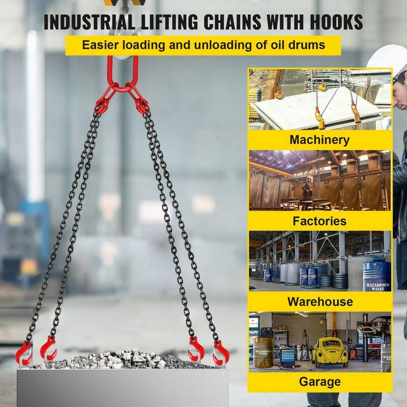 VEVOR 5 ft. Hoist Chain Sling 5/16 in. Engine Lift Chain G80 Alloy Steel 3-Ton with 4 Leg Grab Hooks and Adjuster - 1.5MSGLT000000001V0