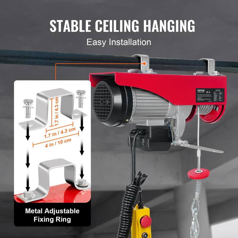 VEVOR 880 lbs. Electric Chain Hoist 850 Watt Electric Steel Wire Winch with 14 ft. Wired Remote Control for Garage Warehouse - DDGSSHLYXYKKYSR1AV1