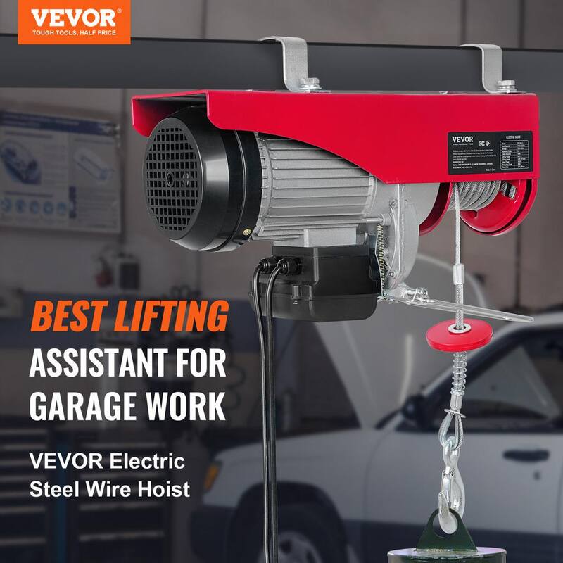 VEVOR 880 lbs. Electric Chain Hoist 850 Watt Electric Steel Wire Winch with 14 ft. Wired Remote Control for Garage Warehouse - DDGSSHLYXYKKYSR1AV1
