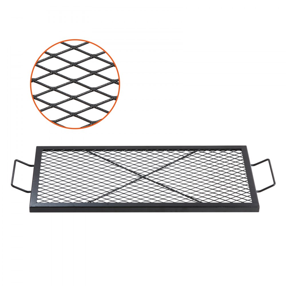 VEVOR X-Marks Fire Pit Grill Grate, Rectangle Cooking Grate, Heavy Duty Steel Campfire BBQ Grill Grid with Handle & Support X Wire, Portable Camping Cookware for Outside Party Gathering, 32 Inch Black - FXSKKWCHS3215H99QV0