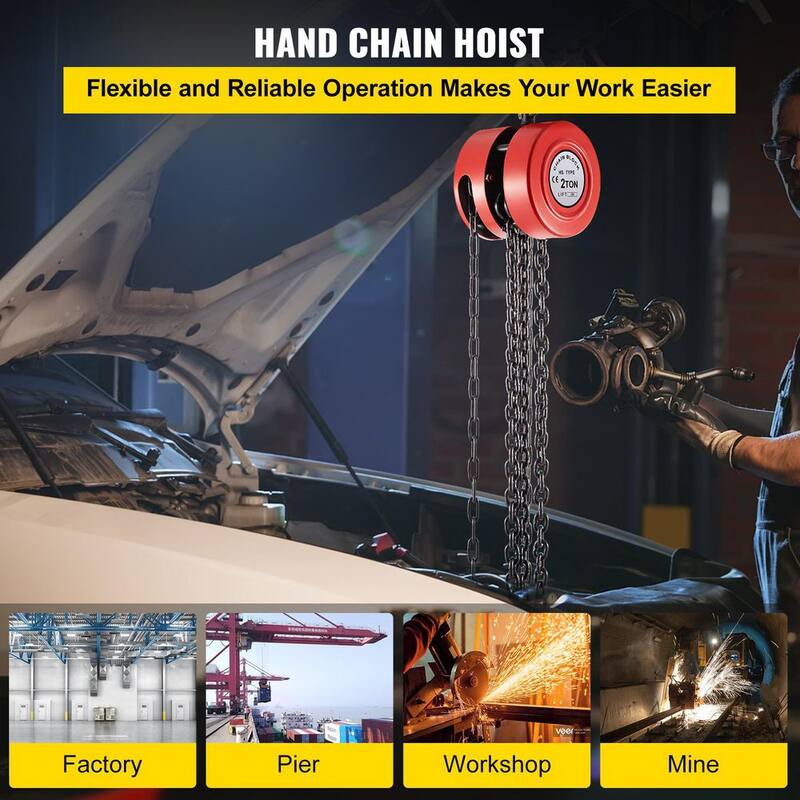 VEVOR 2-Ton Hand Chain Hoist 4400 lbs. Capacity and 7 ft. Lift Manual Hoist for Lifting Good in Transport and Workshop, Red - SLHLHSYX2T2M51VN5V0