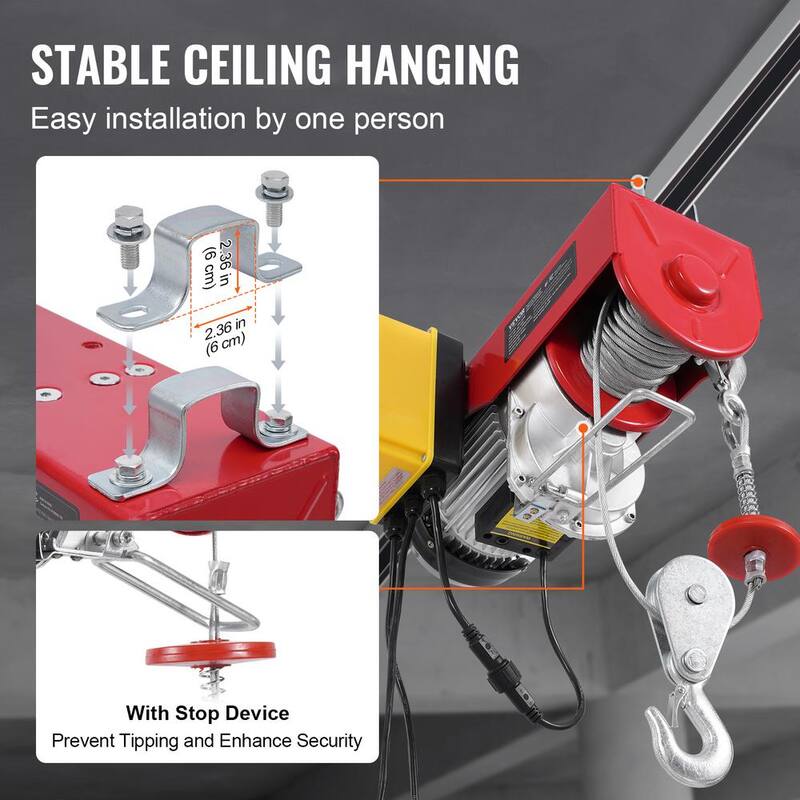 VEVOR Electric Hoist, 2200 lbs. 120V Electric Winch with 328 ft. Wireless & 14 ft. Wired Remote Control, 40 ft. Lifting Height - DDGSSHLYXWXSTO5XWV1
