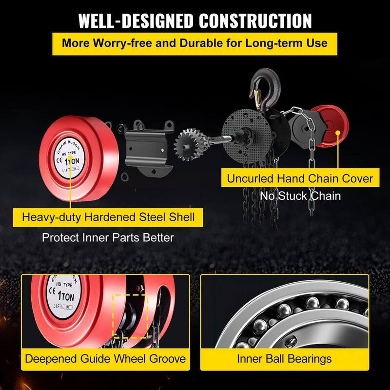 VEVOR Hand Chain Hoist 1-Ton Capacity Manual Hand Chain Block 10 ft. Lift for Lifting Goods in Transport and Workshop, Red - SLHLHSYX1T3MDAKB1V0