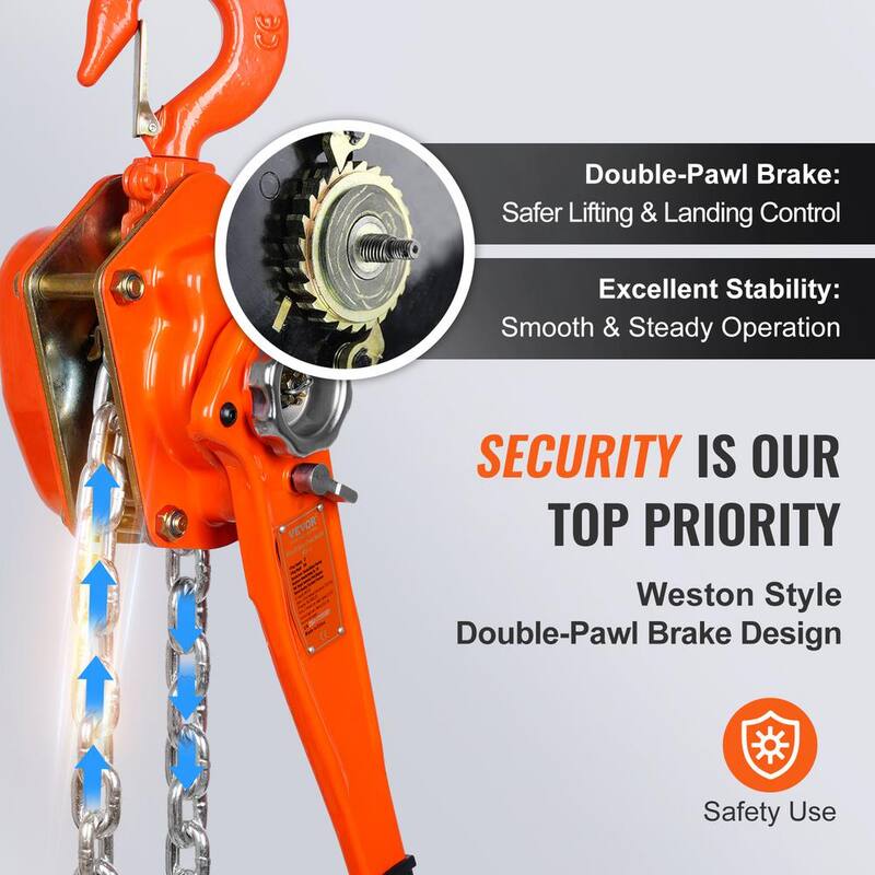 VEVOR Manual Lever Chain Hoist, 3 Ton 6600 lbs. Capacity 10 FT. Come Along, G80 Galvanized Carbon Steel with Weston Brake - CGSBHLH3T10FTQMVPV0-730