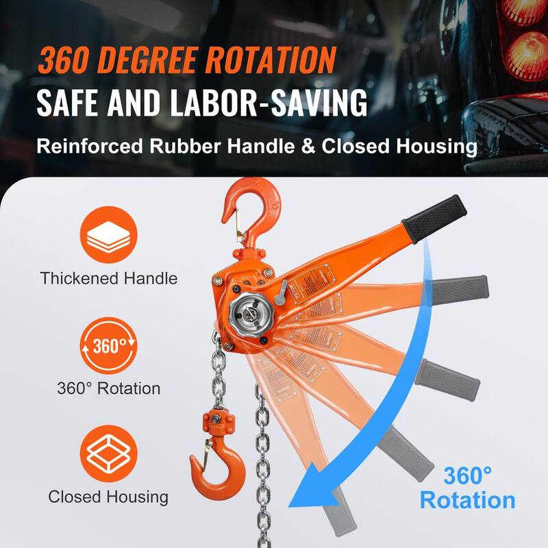 VEVOR Manual Lever Chain Hoist, 1-1/2 Ton 3300 lbs. Capacity 10 FT. Come Along, G80 Galvanized Carbon Steel with Weston Brake - CGSBH112T10FTYOZ9V0-730