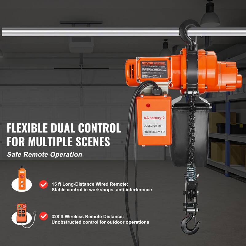 VEVOR Electric Chain Hoist, 2200 lbs. Load, 20 ft. Lifting Height, 6.9 ft./min Speed, 120V, Single Phase Overhead Crane - DDSHLHLDXD11B2PV9V1