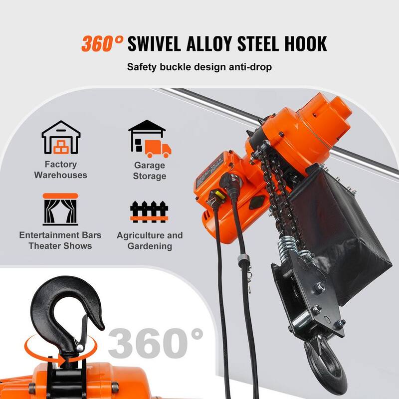 VEVOR Electric Chain Hoist, 2200 lbs. Load, 20 ft. Lifting Height, 6.9 ft./min Speed, 120V, Single Phase Overhead Crane - DDSHLHLDXD11B2PV9V1