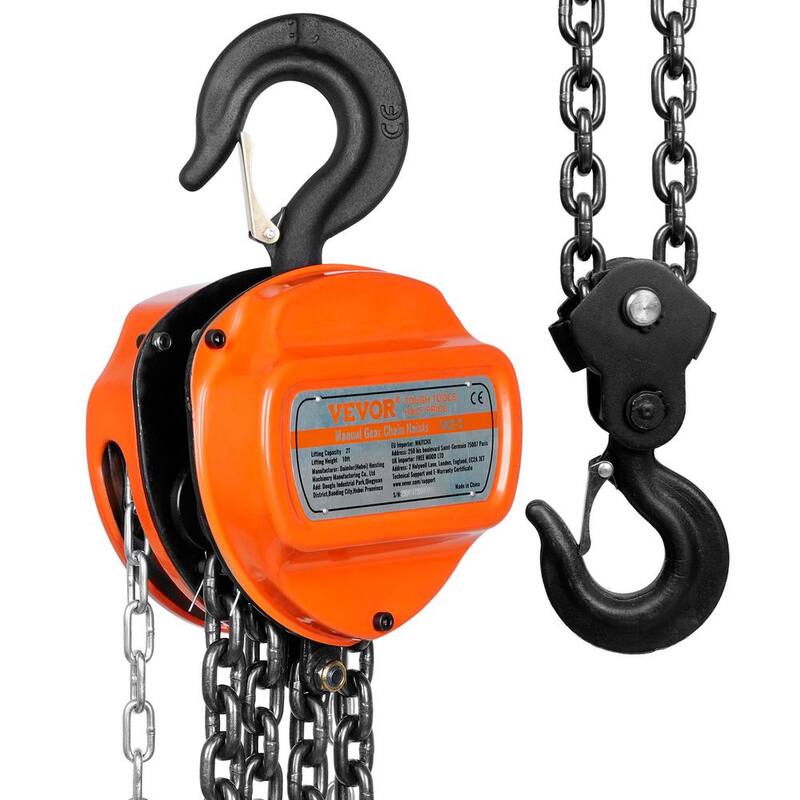 VEVOR 2 Ton Hand Chain Hoist 10 ft. Come Along, 4,400 lbs. Capacity G80 Gal.vanized Carbon Steel with Double-Pawl Brake - SJXSLHL2T10FT7VNYV0-731