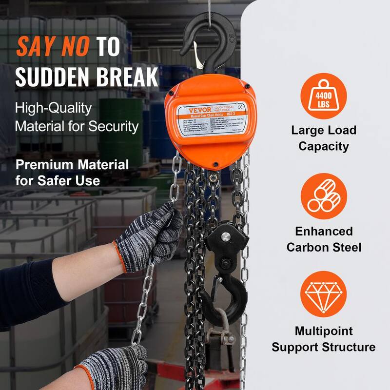 VEVOR 2 Ton Hand Chain Hoist 10 ft. Come Along, 4,400 lbs. Capacity G80 Gal.vanized Carbon Steel with Double-Pawl Brake - SJXSLHL2T10FT7VNYV0-731