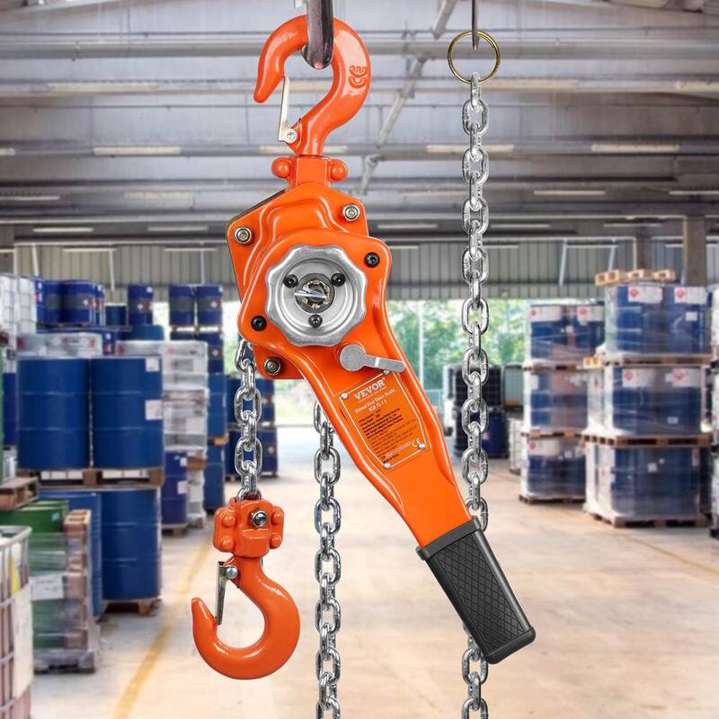 VEVOR Manual Lever Chain Hoist 3/4 Ton 1650 lbs. Capacity 10 FT. Come Along G80 Galvanized Carbon Steel with Double-Pawl Brake - CGSBHL34T10FT5KRRV0-730