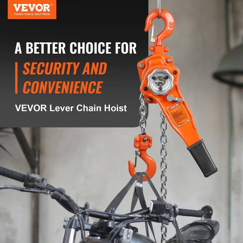 VEVOR Manual Lever Chain Hoist 3/4 Ton 1650 lbs. Capacity 10 FT. Come Along G80 Galvanized Carbon Steel with Double-Pawl Brake - CGSBHL34T10FT5KRRV0-730