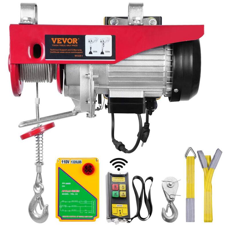 VEVOR Electric Hoist 1320 lbs. Electric Wire Hoist with Wireless Remote Control, 40 ft. Single Cable Lifting Height (1150 W) - DD1320LBS52FTNHNXV1