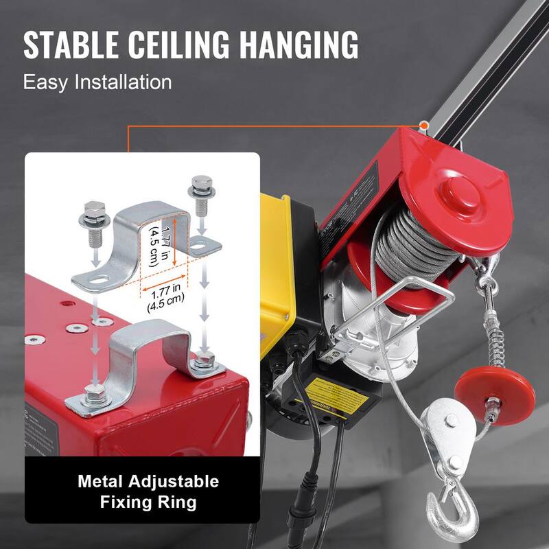VEVOR Electric Hoist, 1760 lbs. 120V Electric Winch with 328 ft. Wireless Remote Control, 40 ft. Single Cable Lifting Height - DDGSSHLWXYKKCZJU3V1