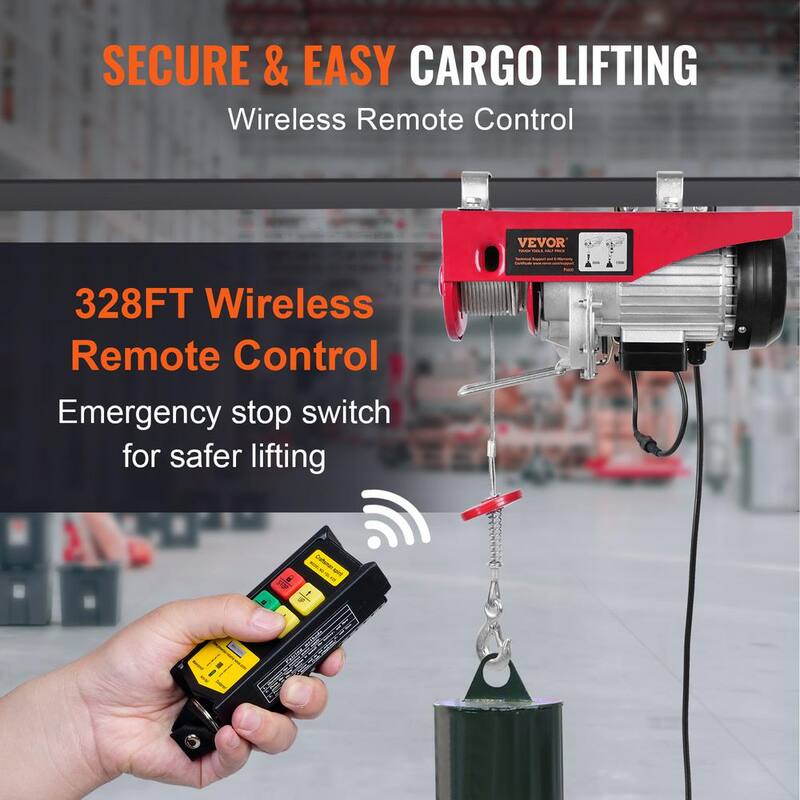VEVOR Electric Hoist, 1760 lbs. 120V Electric Winch with 328 ft. Wireless Remote Control, 40 ft. Single Cable Lifting Height - DDGSSHLWXYKKCZJU3V1