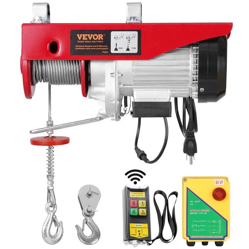 VEVOR Electric Hoist, 1760 lbs. 120V Electric Winch with 328 ft. Wireless Remote Control, 40 ft. Single Cable Lifting Height - DDGSSHLWXYKKCZJU3V1