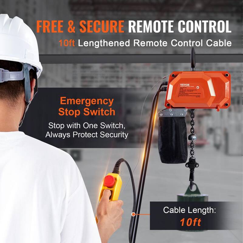 VEVOR Electric Chain Hoist 330 lbs. Overhead Crane with G80 Chain, 10 ft. Wired Remote Control and 10 ft. Lifting Height - DDHLHLDXDDLCSJWA7V5