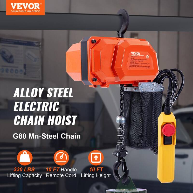 VEVOR Electric Chain Hoist 330 lbs. Overhead Crane with G80 Chain, 10 ft. Wired Remote Control and 10 ft. Lifting Height - DDHLHLDXDDLCSJWA7V5