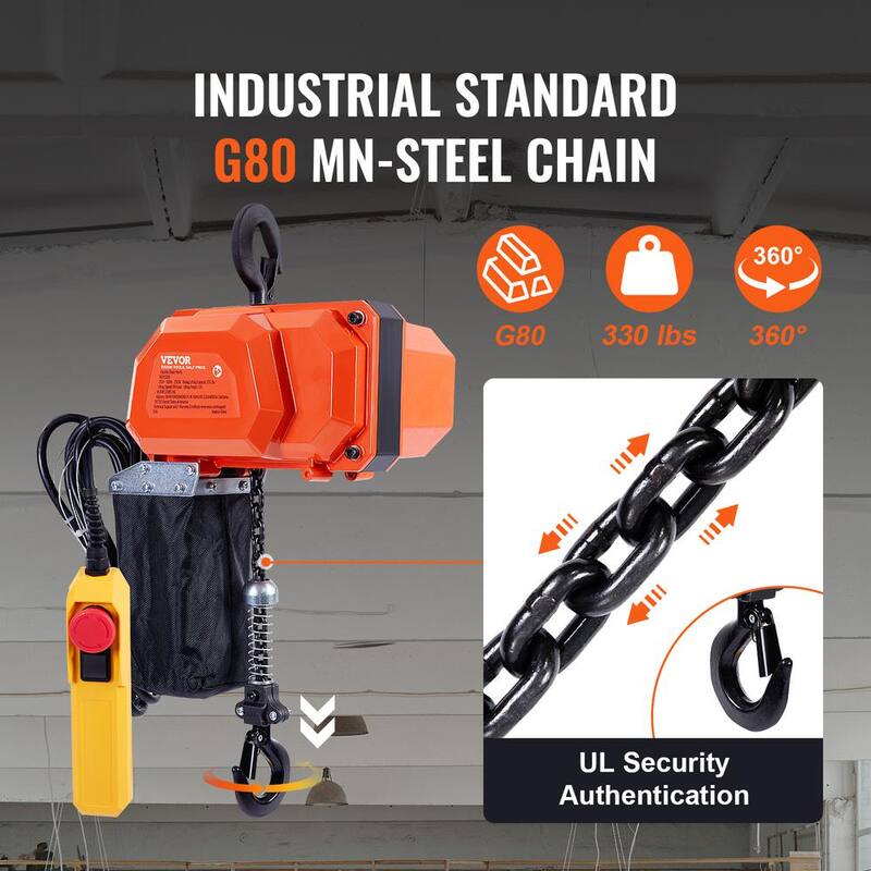 VEVOR Electric Chain Hoist 330 lbs. Overhead Crane with G80 Chain, 10 ft. Wired Remote Control and 10 ft. Lifting Height - DDHLHLDXDDLCSJWA7V5