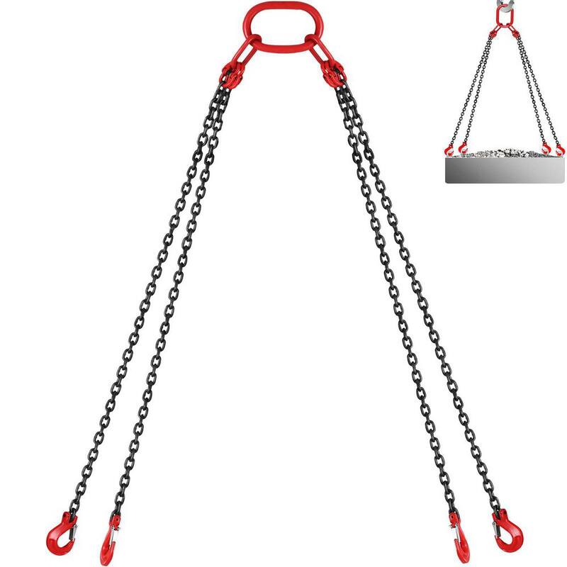 VEVOR 10 ft. x 5/16 in. Engine Chain Sling G80 Alloy Steel Hoist Lift Chain 3T with 4 Leg Grab Hooks Adjuster for Mining Ports - 3MSGLT00000000001V0