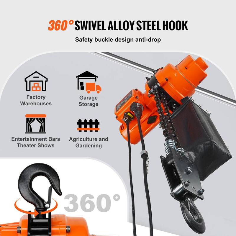 VEVOR Electric Chain Hoist, 2200 lbs. Load Capacity, 10 ft. Lifting Height, 6.9 ft./min Speed, 120V, Single Phase Crane - DDSHLHLDXD11P0U2TV1